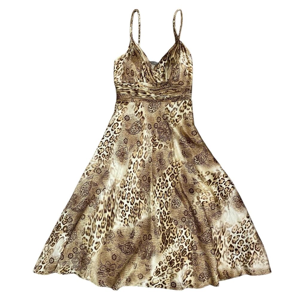 Teri Jon by Rickie Freeman Animal Print Babydoll Dress US 4 100% Silk Y2K